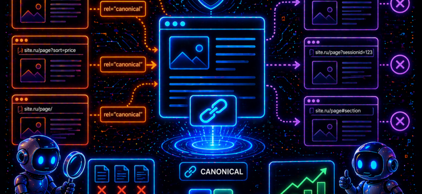 Canonical i upravlenie dublyami — illyustratsiya dlya knigi po SEO prodvizheniyu Leonova Denisa