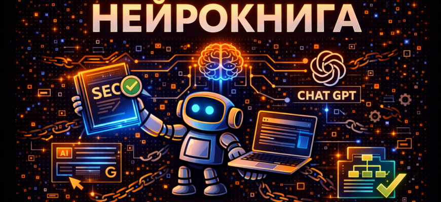 Neyrokniga — elektronnyy spravochnik po SEO prodvizheniyu — illyustratsiya dlya knigi po SEO prodvizheniyu Leonova Denisa