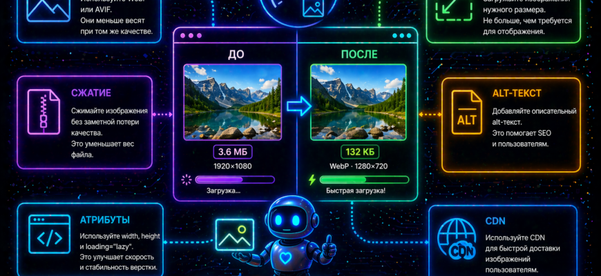 Optimizatsiya izobrazheniy — illyustratsiya dlya knigi po SEO prodvizheniyu Leonova Denisa