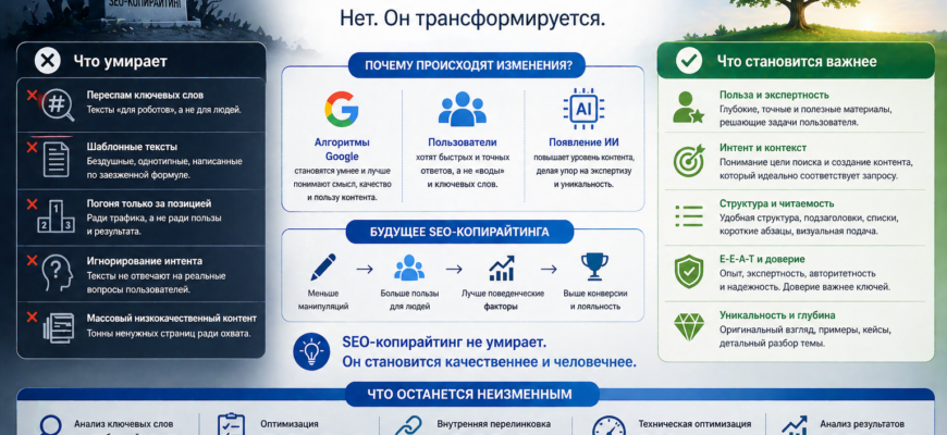 Umiraet li SEO kopirayting — illyustratsiya dlya knigi po SEO prodvizheniyu Leonova Denisa